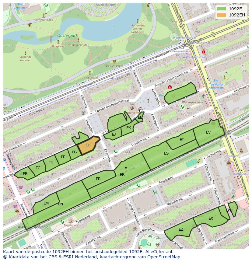 Afbeelding van het postcodegebied 1092 EH op de kaart.