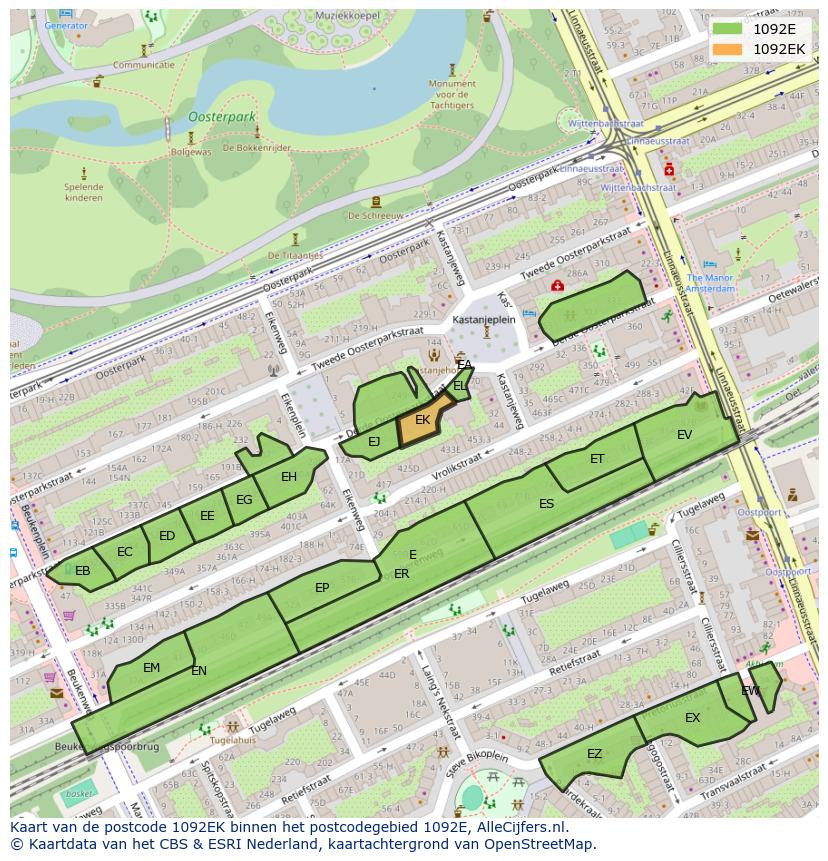 Afbeelding van het postcodegebied 1092 EK op de kaart.