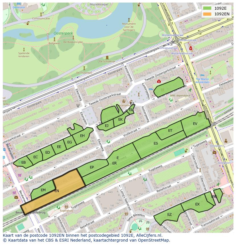 Afbeelding van het postcodegebied 1092 EN op de kaart.