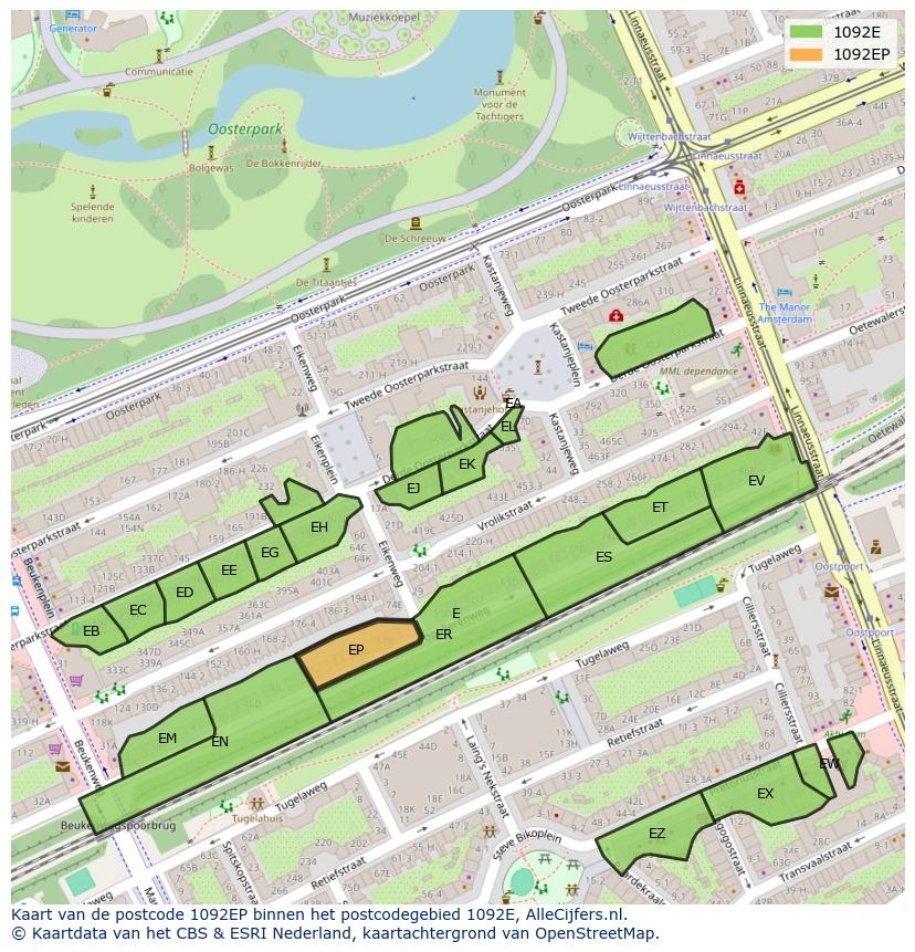 Afbeelding van het postcodegebied 1092 EP op de kaart.