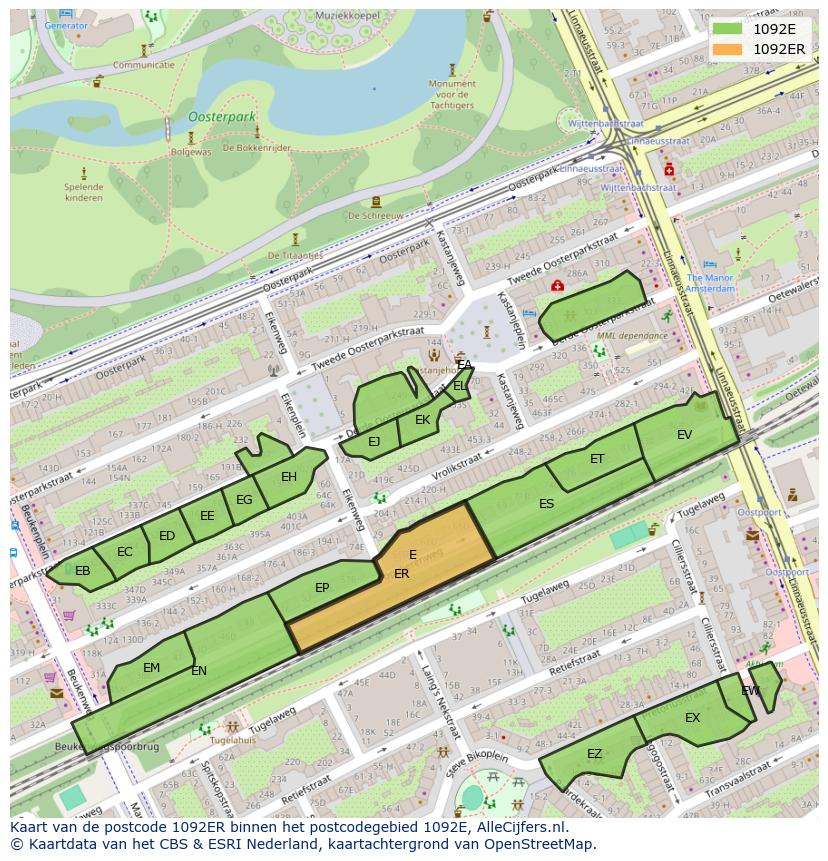 Afbeelding van het postcodegebied 1092 ER op de kaart.