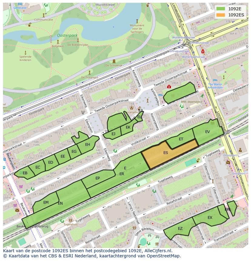 Afbeelding van het postcodegebied 1092 ES op de kaart.