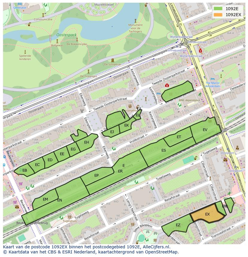 Afbeelding van het postcodegebied 1092 EX op de kaart.