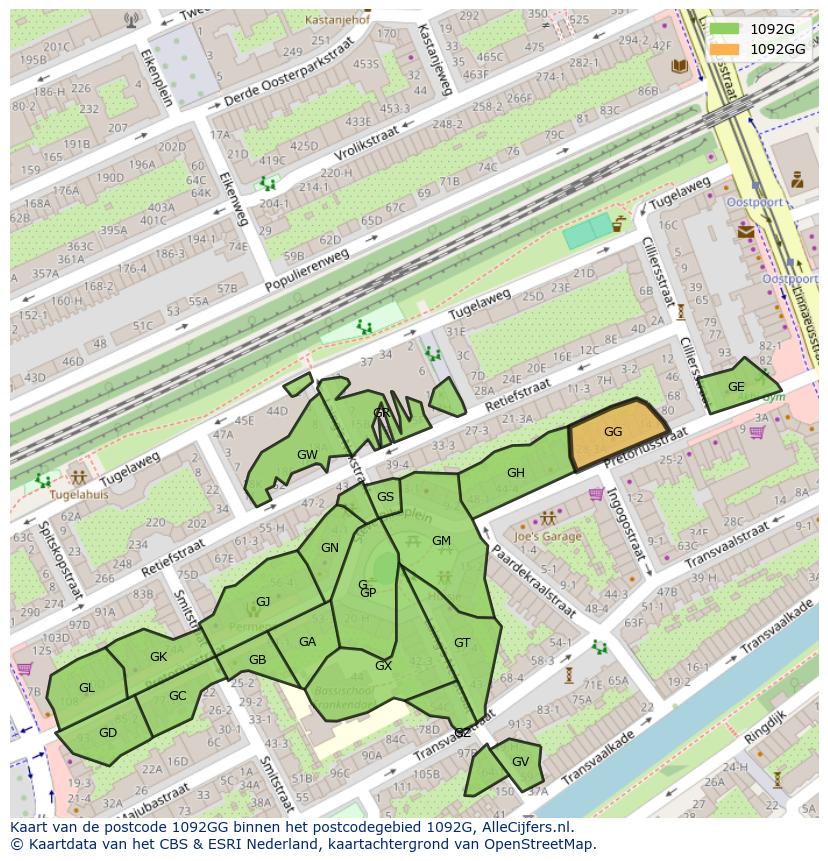 Afbeelding van het postcodegebied 1092 GG op de kaart.