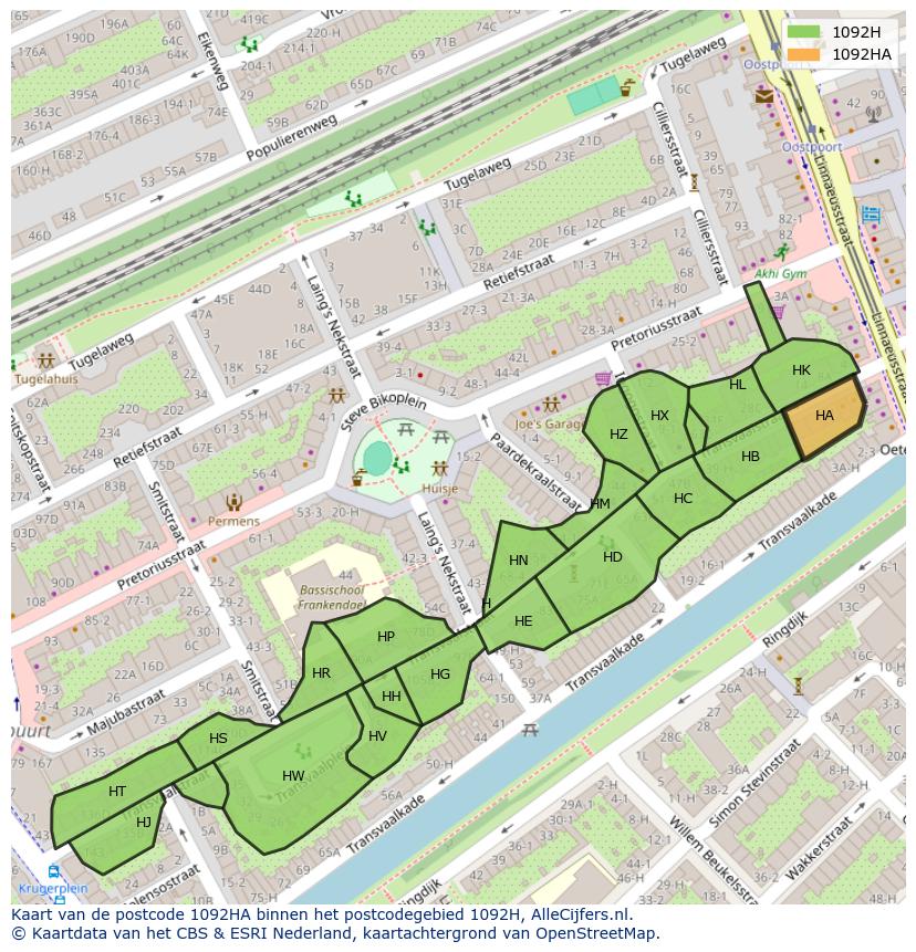 Afbeelding van het postcodegebied 1092 HA op de kaart.