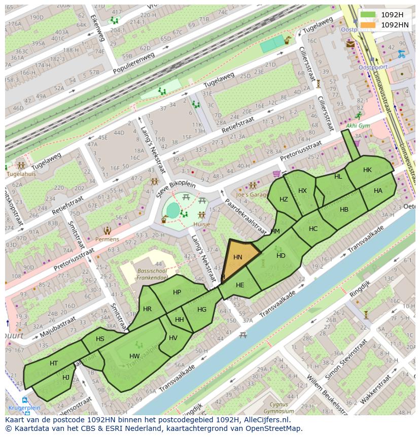 Afbeelding van het postcodegebied 1092 HN op de kaart.