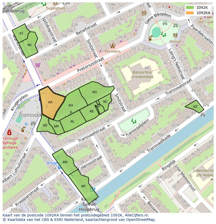 Afbeelding van het postcodegebied 1092 KA op de kaart.