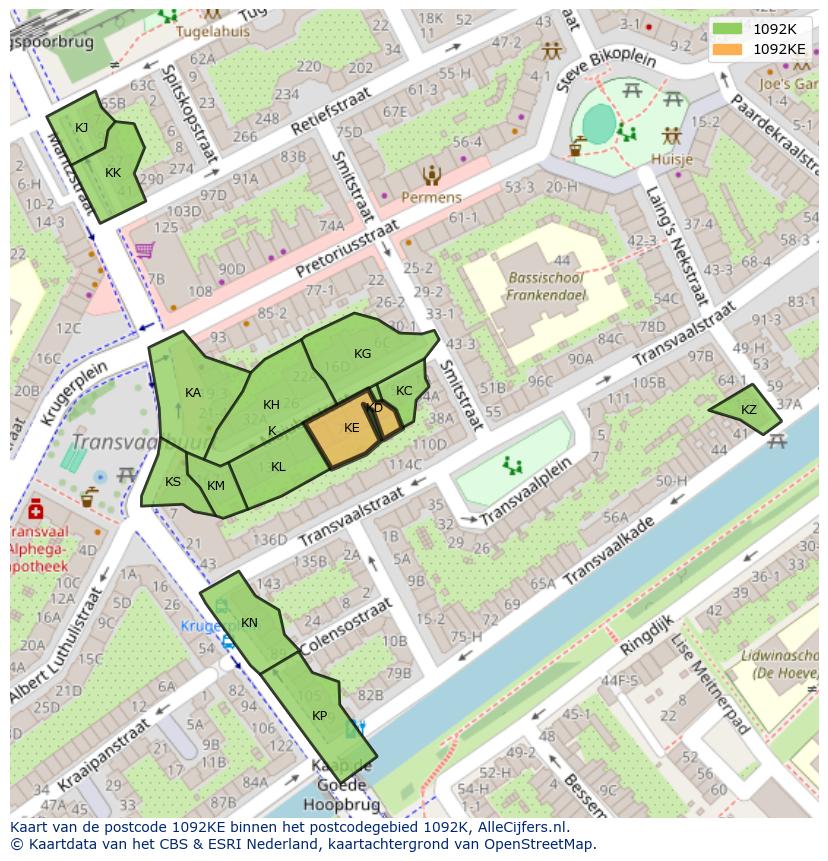 Afbeelding van het postcodegebied 1092 KE op de kaart.