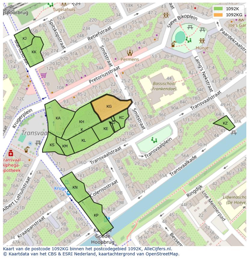 Afbeelding van het postcodegebied 1092 KG op de kaart.
