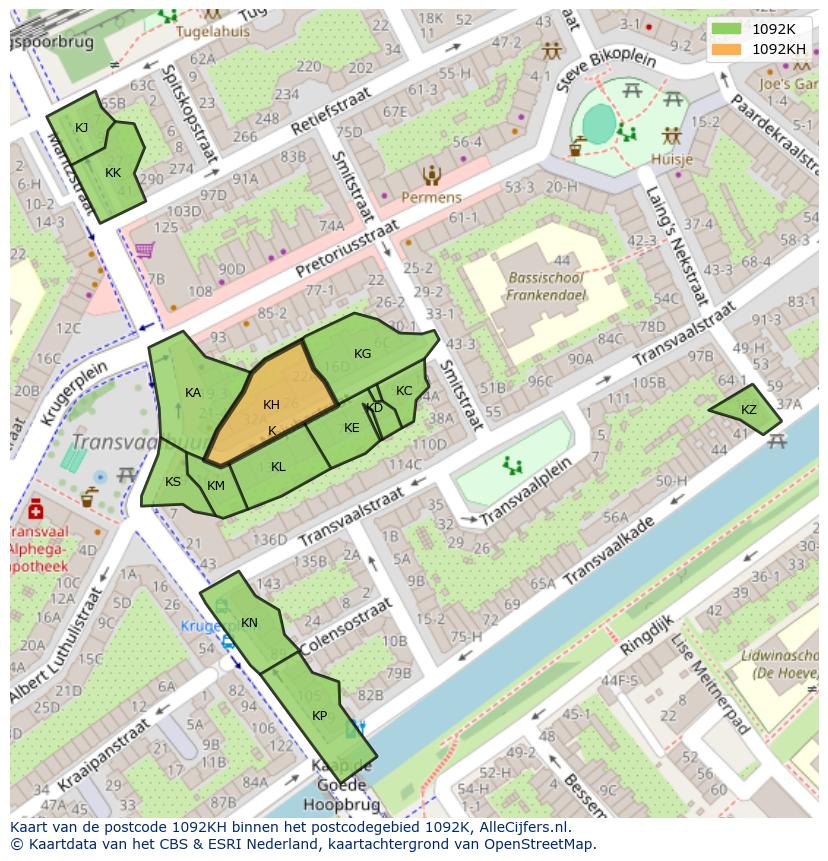Afbeelding van het postcodegebied 1092 KH op de kaart.
