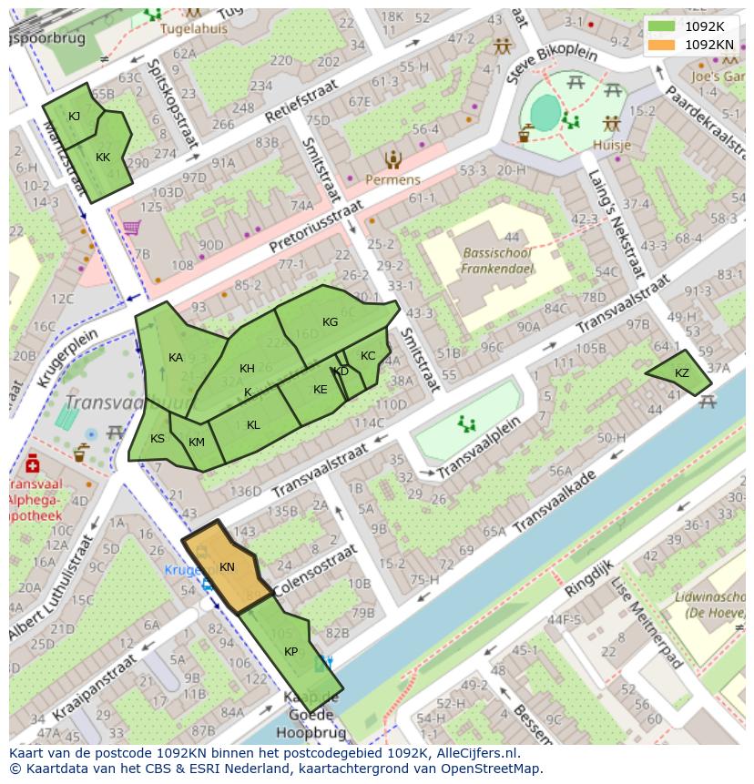 Afbeelding van het postcodegebied 1092 KN op de kaart.