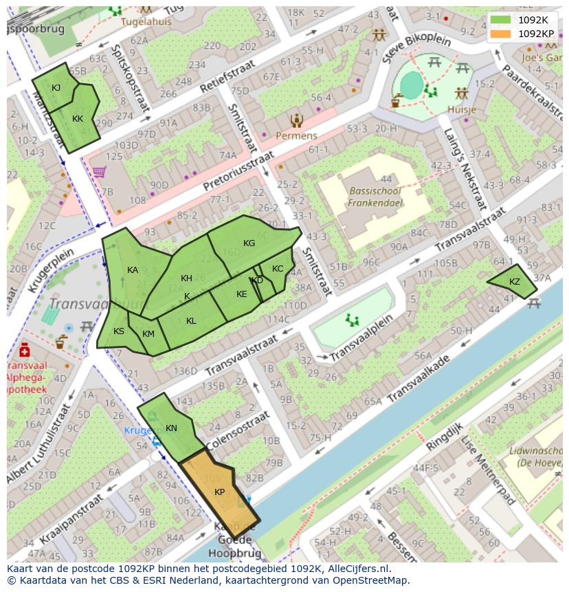 Afbeelding van het postcodegebied 1092 KP op de kaart.