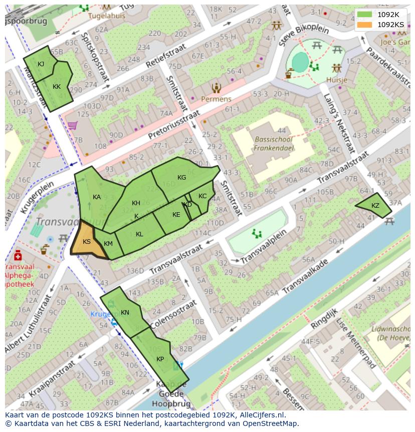 Afbeelding van het postcodegebied 1092 KS op de kaart.