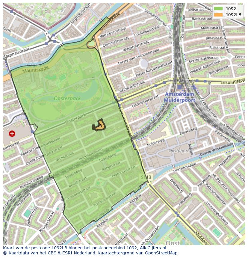 Afbeelding van het postcodegebied 1092 LB op de kaart.