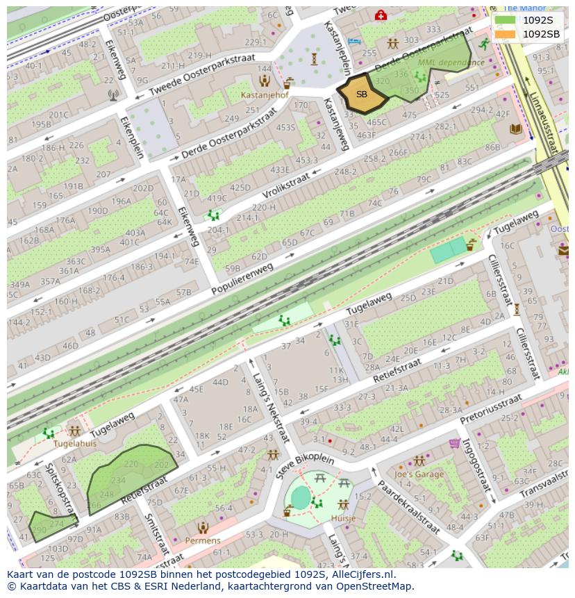 Afbeelding van het postcodegebied 1092 SB op de kaart.