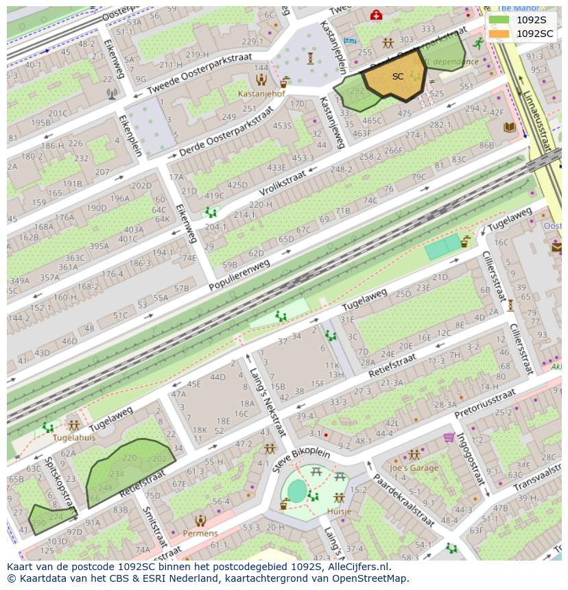 Afbeelding van het postcodegebied 1092 SC op de kaart.