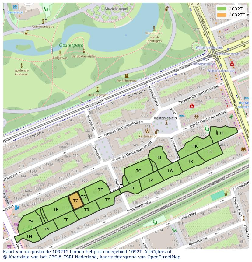 Afbeelding van het postcodegebied 1092 TC op de kaart.