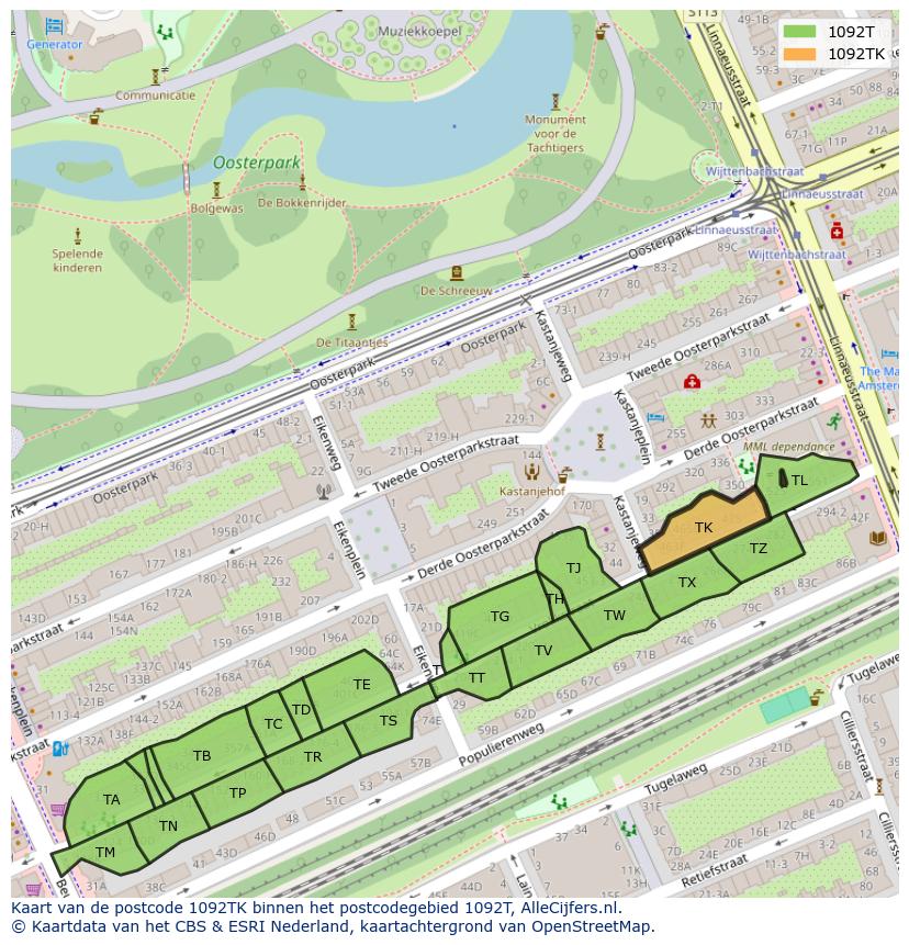 Afbeelding van het postcodegebied 1092 TK op de kaart.