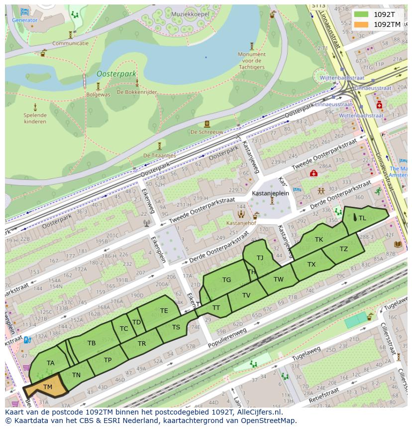 Afbeelding van het postcodegebied 1092 TM op de kaart.