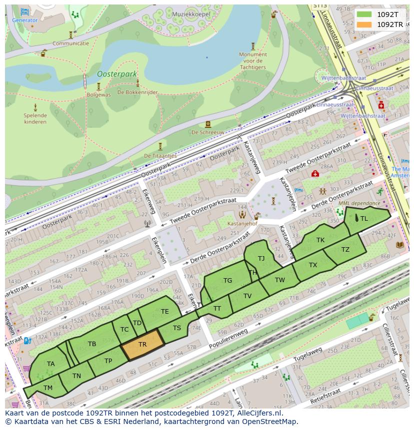 Afbeelding van het postcodegebied 1092 TR op de kaart.