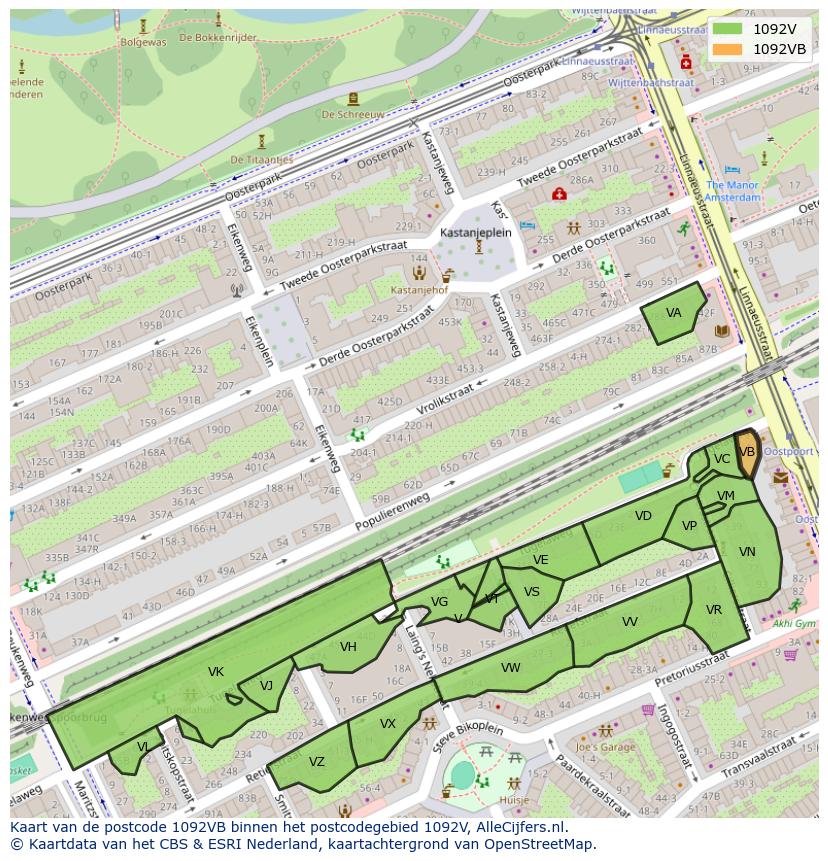 Afbeelding van het postcodegebied 1092 VB op de kaart.