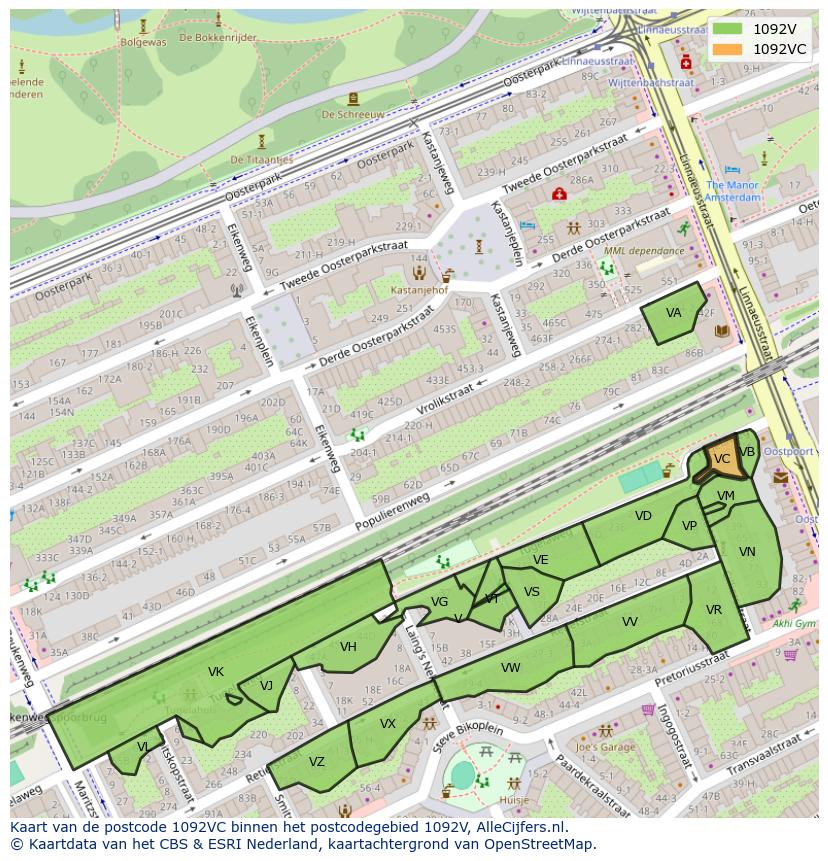 Afbeelding van het postcodegebied 1092 VC op de kaart.