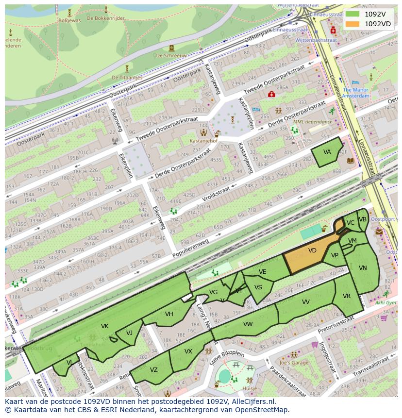 Afbeelding van het postcodegebied 1092 VD op de kaart.