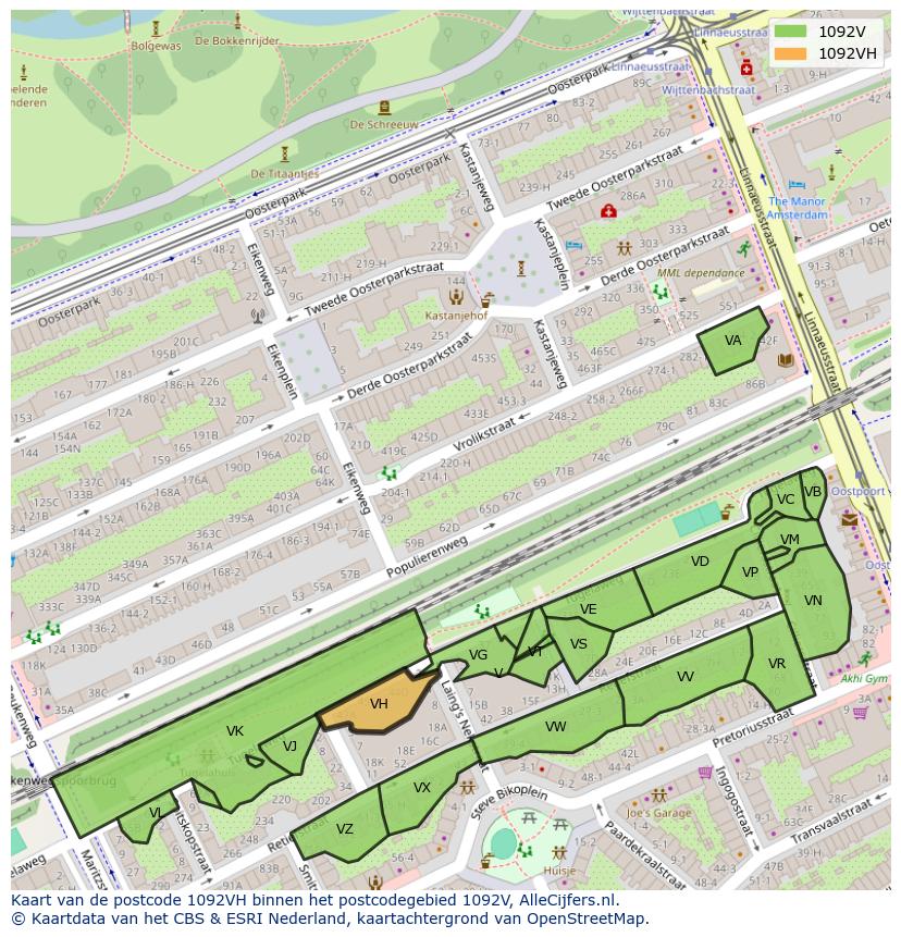 Afbeelding van het postcodegebied 1092 VH op de kaart.
