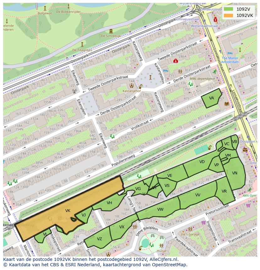 Afbeelding van het postcodegebied 1092 VK op de kaart.