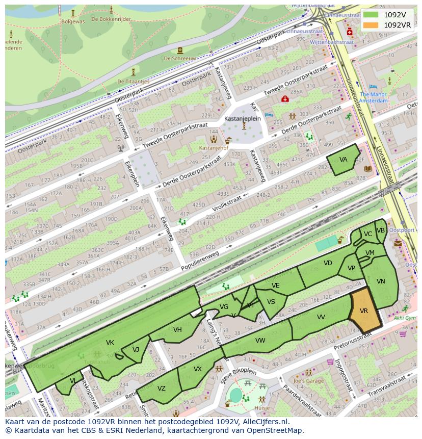 Afbeelding van het postcodegebied 1092 VR op de kaart.