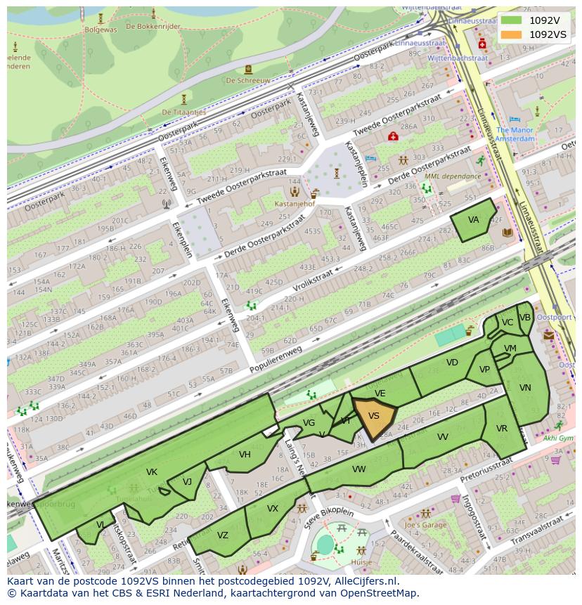 Afbeelding van het postcodegebied 1092 VS op de kaart.