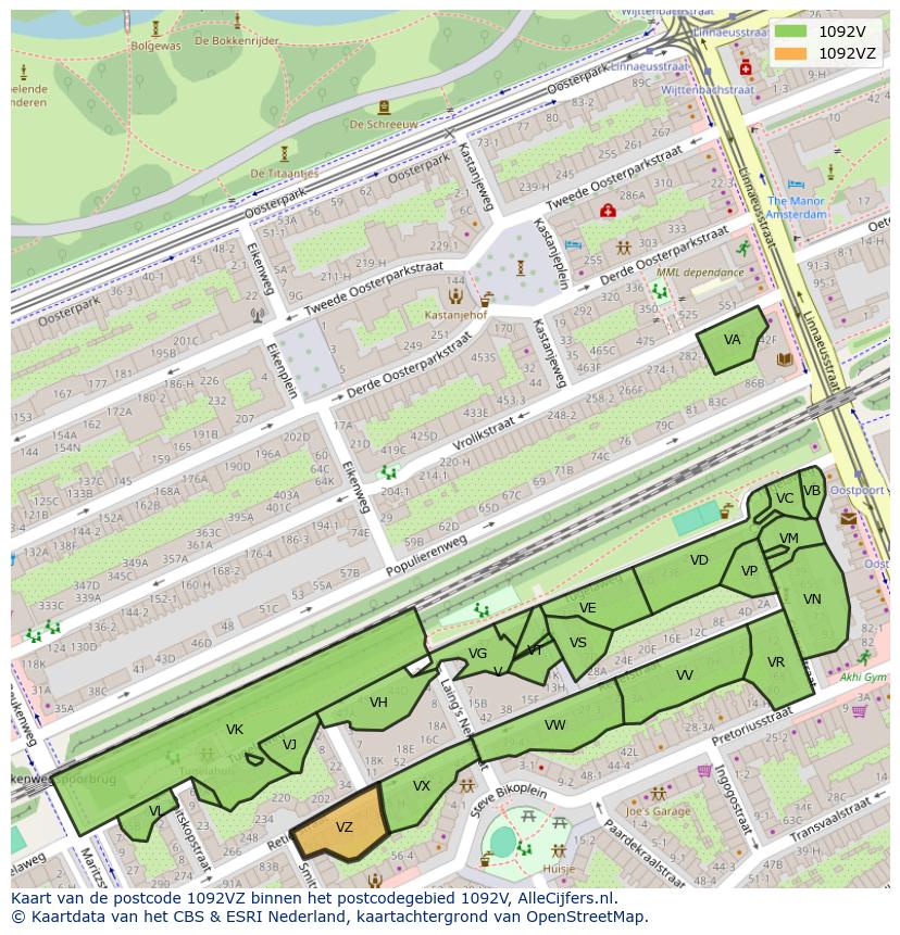 Afbeelding van het postcodegebied 1092 VZ op de kaart.