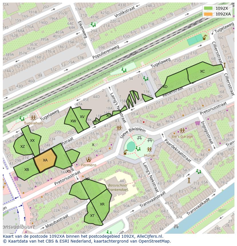 Afbeelding van het postcodegebied 1092 XA op de kaart.