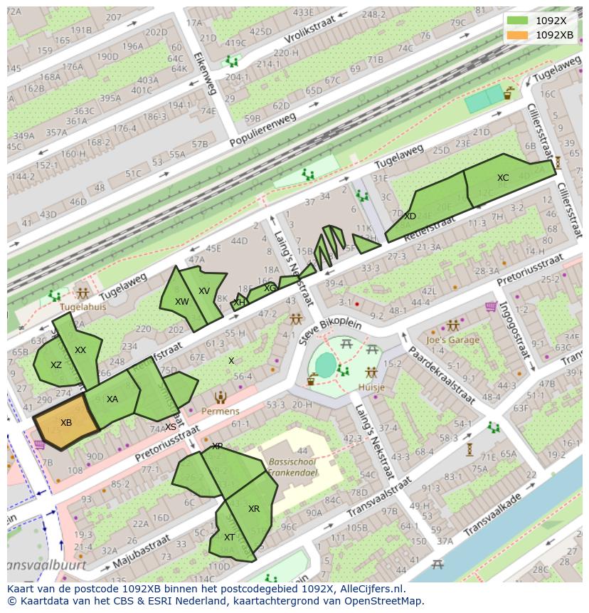 Afbeelding van het postcodegebied 1092 XB op de kaart.