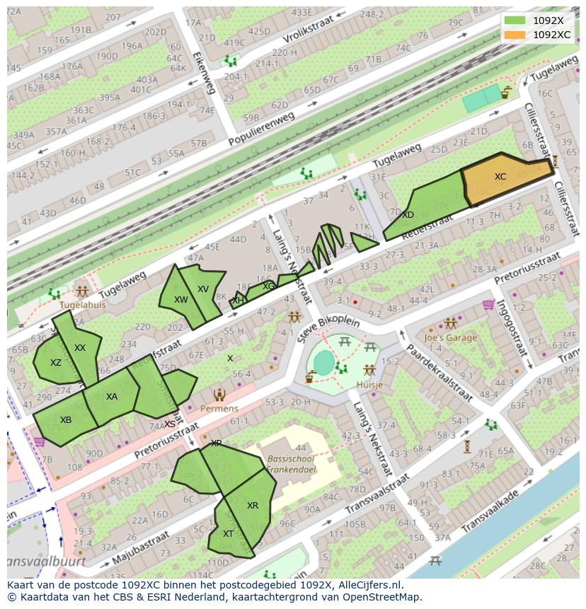 Afbeelding van het postcodegebied 1092 XC op de kaart.