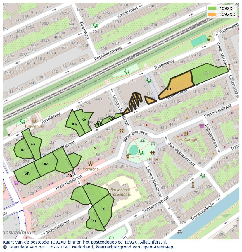 Afbeelding van het postcodegebied 1092 XD op de kaart.