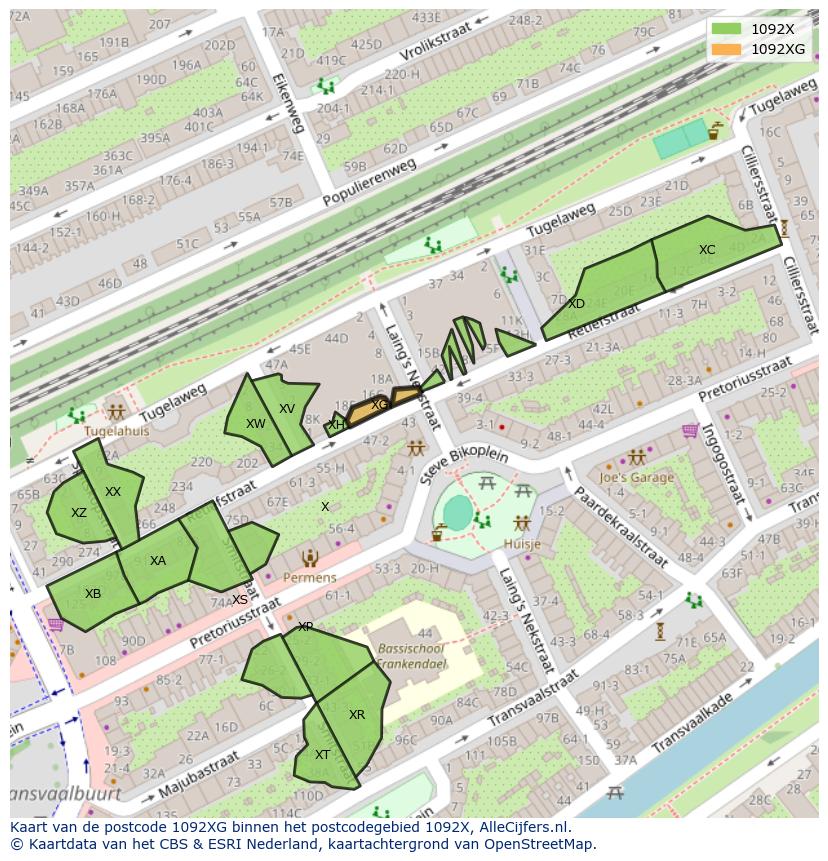 Afbeelding van het postcodegebied 1092 XG op de kaart.