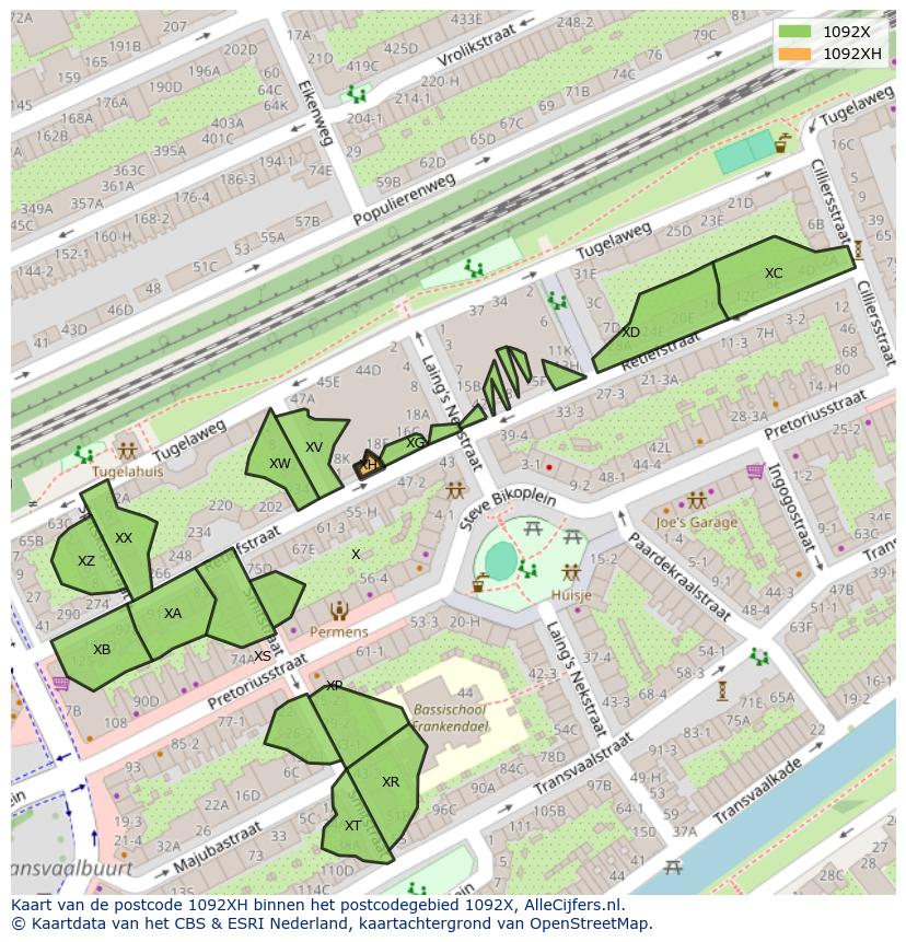 Afbeelding van het postcodegebied 1092 XH op de kaart.