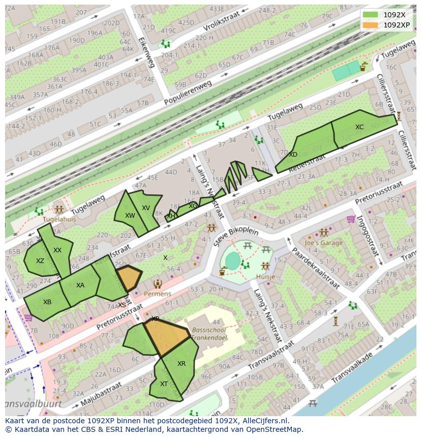 Afbeelding van het postcodegebied 1092 XP op de kaart.