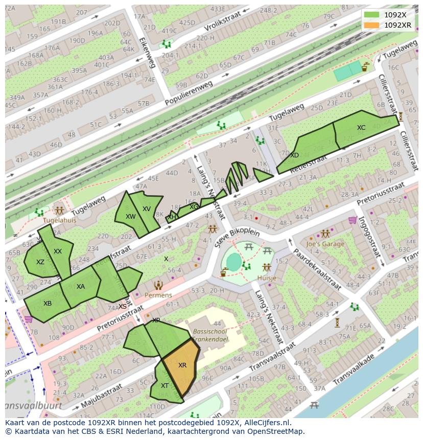 Afbeelding van het postcodegebied 1092 XR op de kaart.