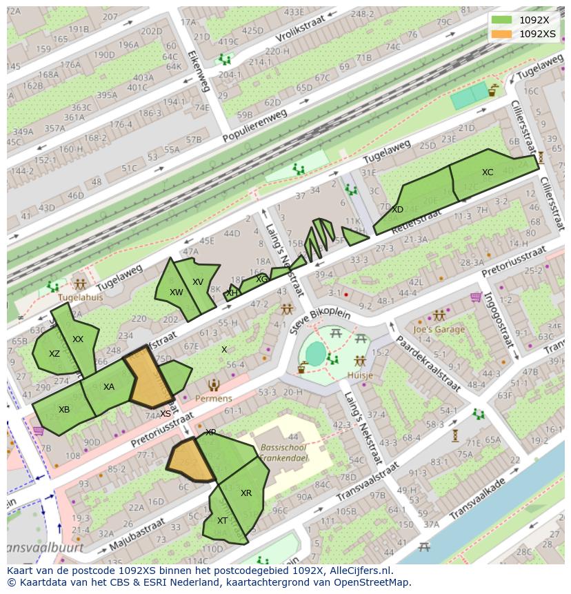 Afbeelding van het postcodegebied 1092 XS op de kaart.