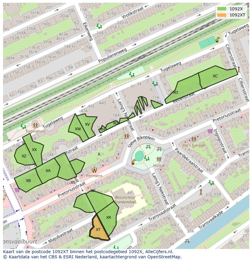 Afbeelding van het postcodegebied 1092 XT op de kaart.