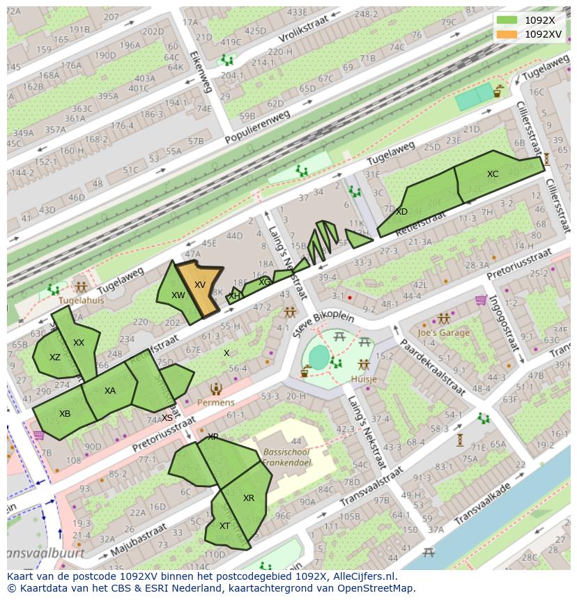 Afbeelding van het postcodegebied 1092 XV op de kaart.