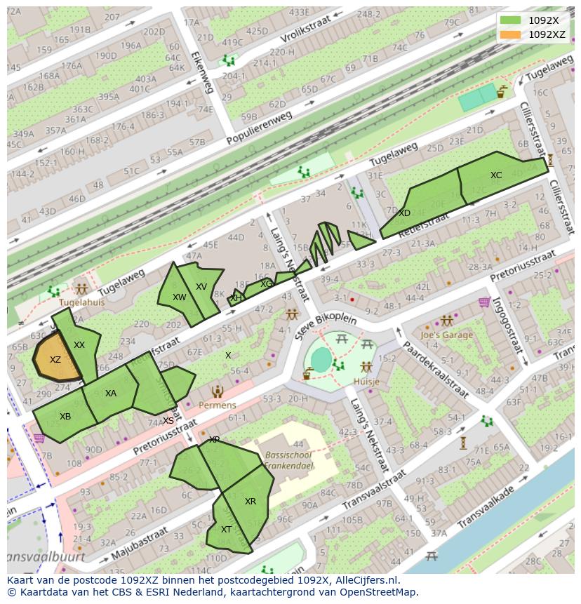 Afbeelding van het postcodegebied 1092 XZ op de kaart.