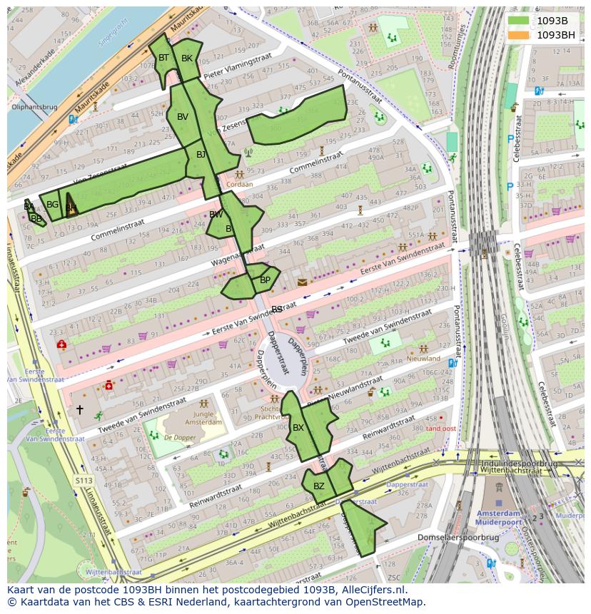 Afbeelding van het postcodegebied 1093 BH op de kaart.