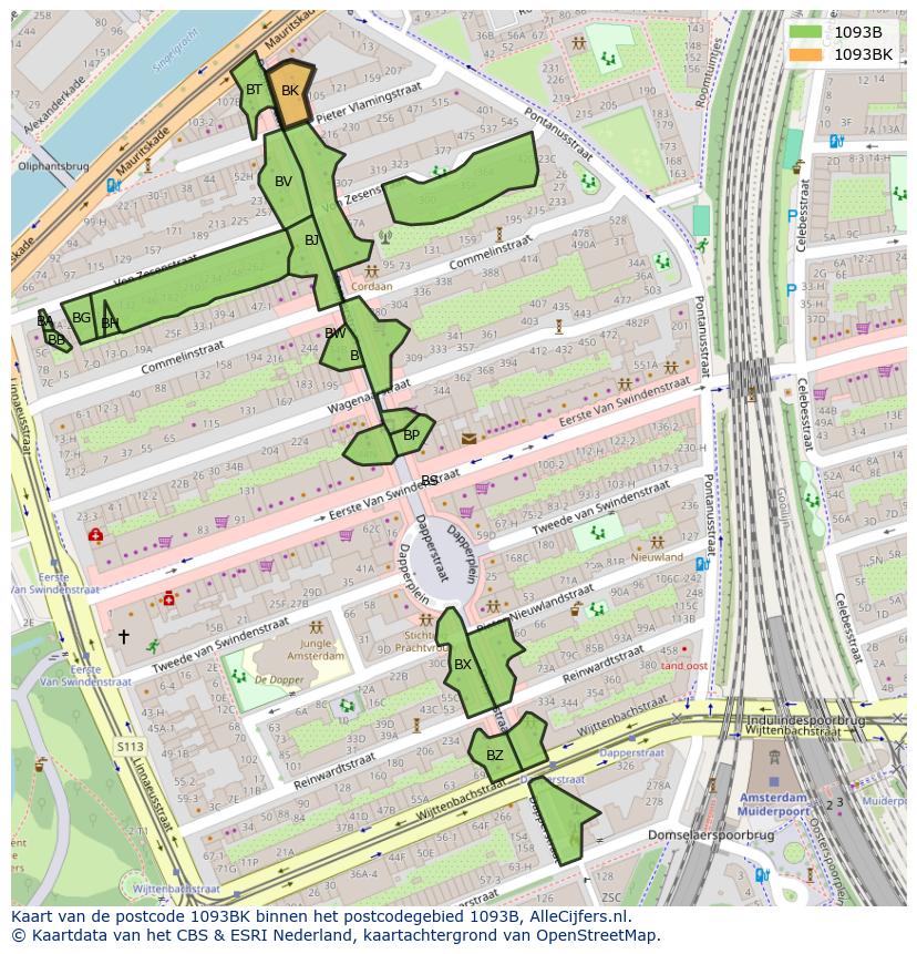 Afbeelding van het postcodegebied 1093 BK op de kaart.