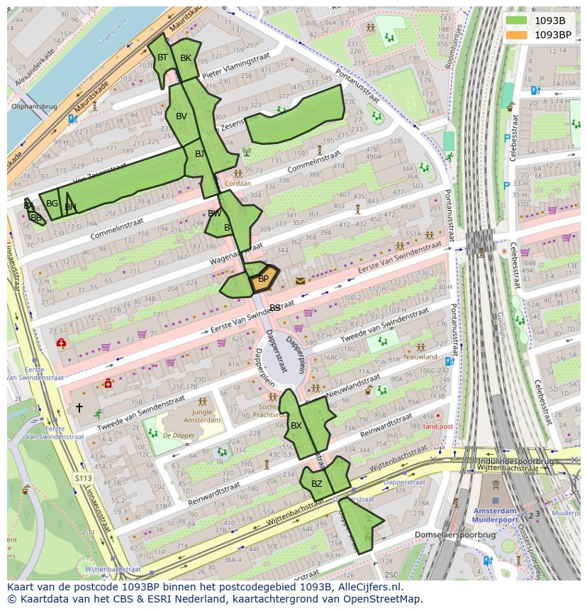 Afbeelding van het postcodegebied 1093 BP op de kaart.
