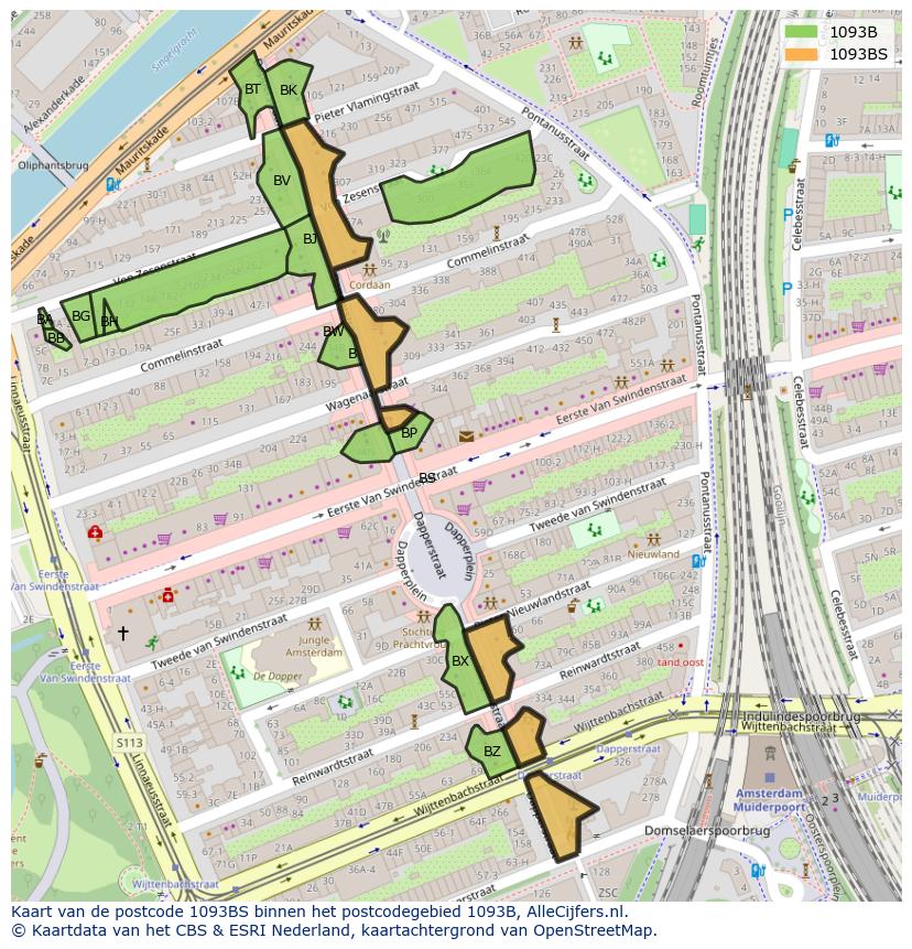 Afbeelding van het postcodegebied 1093 BS op de kaart.