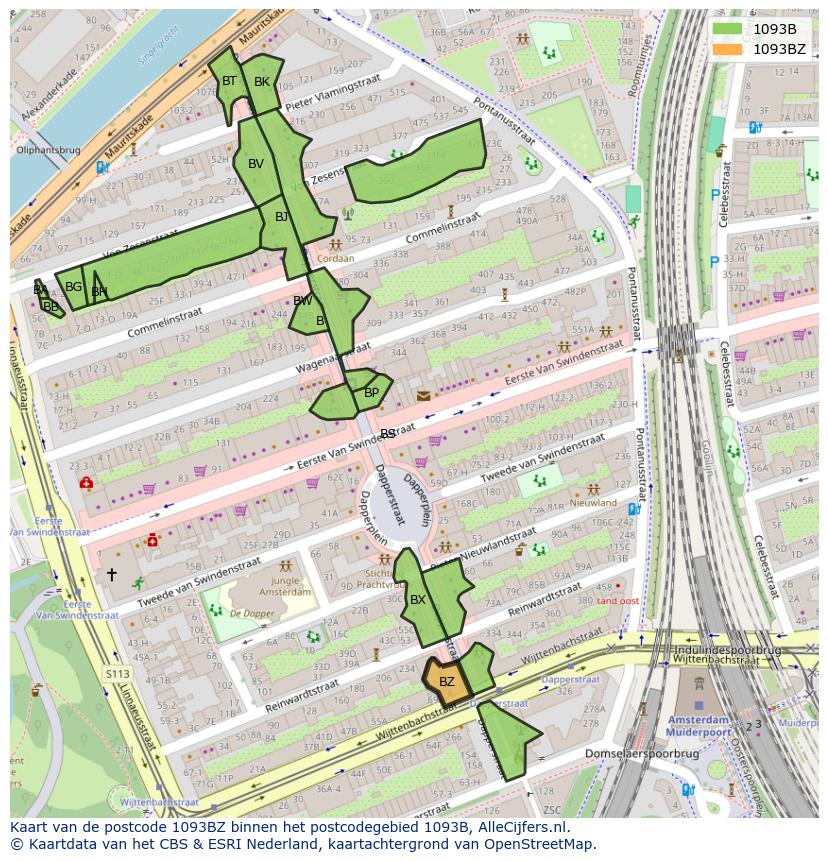 Afbeelding van het postcodegebied 1093 BZ op de kaart.
