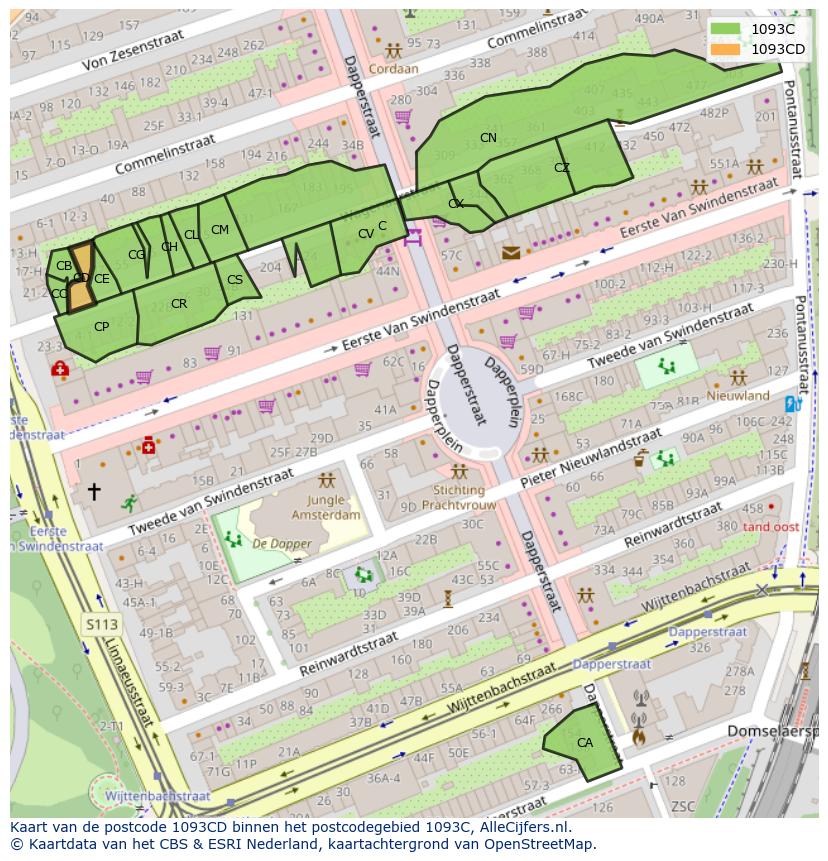 Afbeelding van het postcodegebied 1093 CD op de kaart.